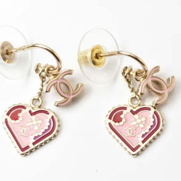 CHANEL Pink Heart Earrings